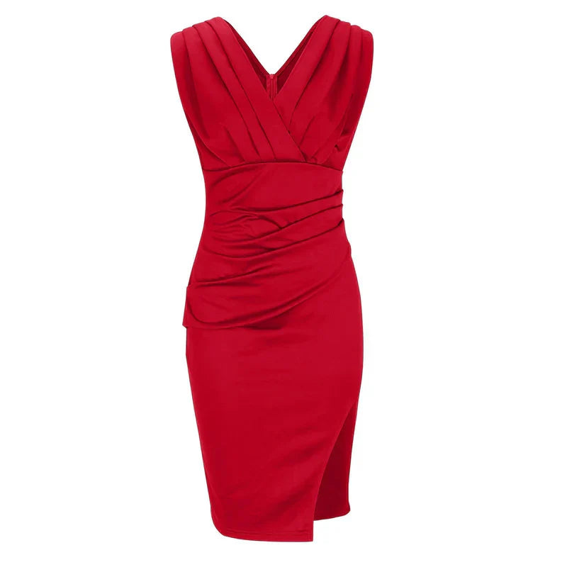 Inez|Fitted Dress with V-Neckline and Slit