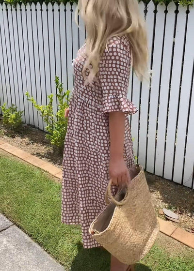 Vasira - Bohemian Polka Dot Midi Dress