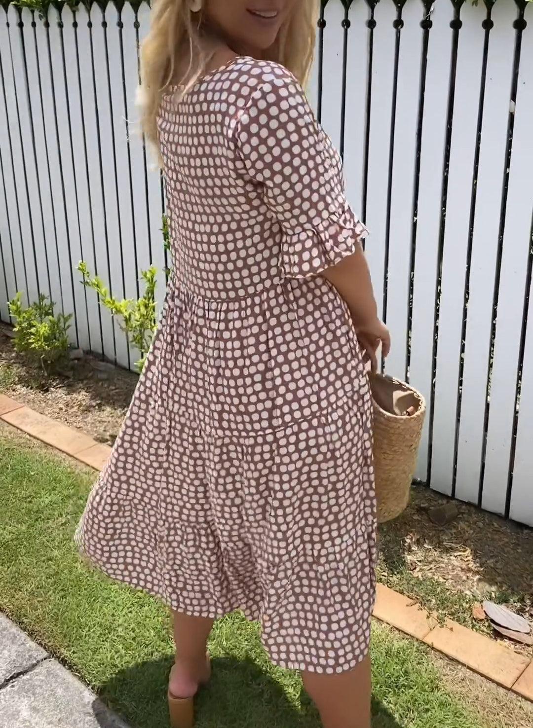 Vasira - Bohemian Polka Dot Midi Dress