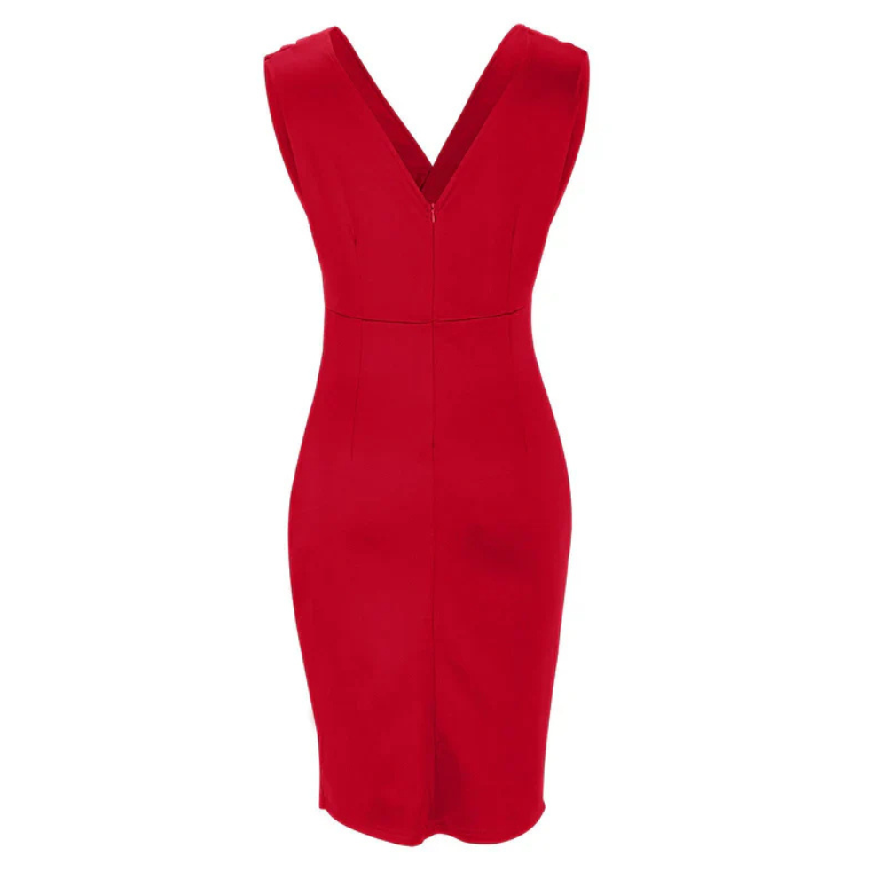 Inez|Fitted Dress with V-Neckline and Slit
