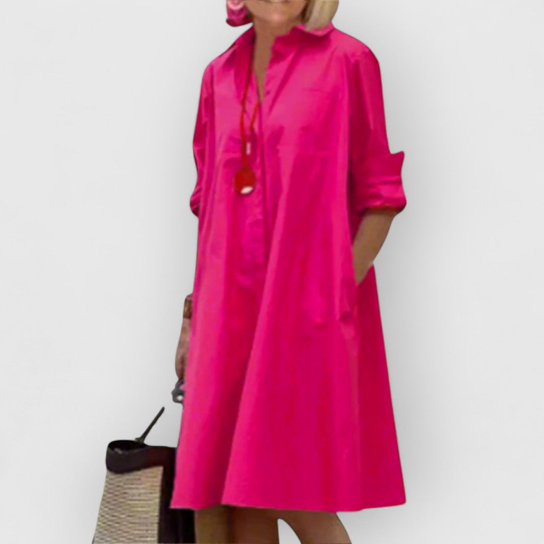 Kinsley - Trendy Solid Color Loose Fit Shirt Dress