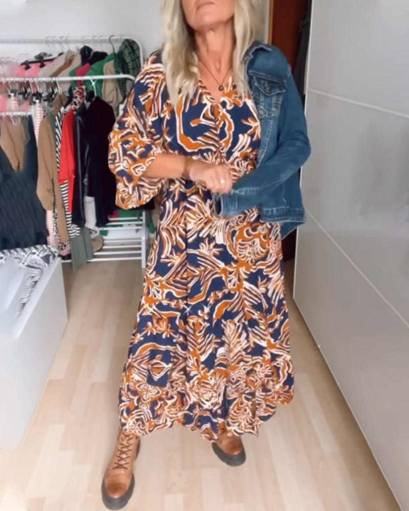 Indie - Flowy Printed V-Neck Maxi Dress