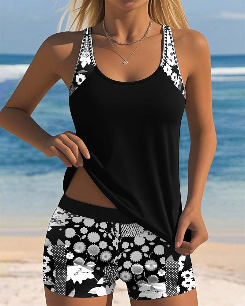 Jessica - Floral Print Beach Tankini Set