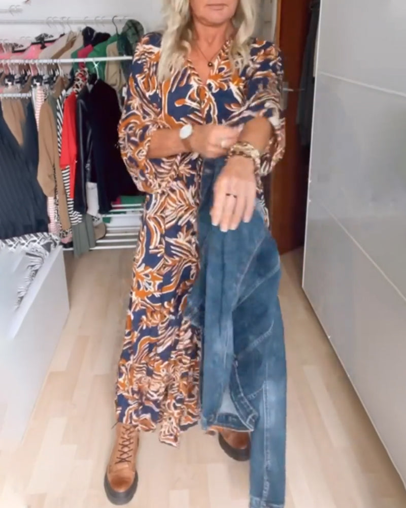 Indie - Flowy Printed V-Neck Maxi Dress
