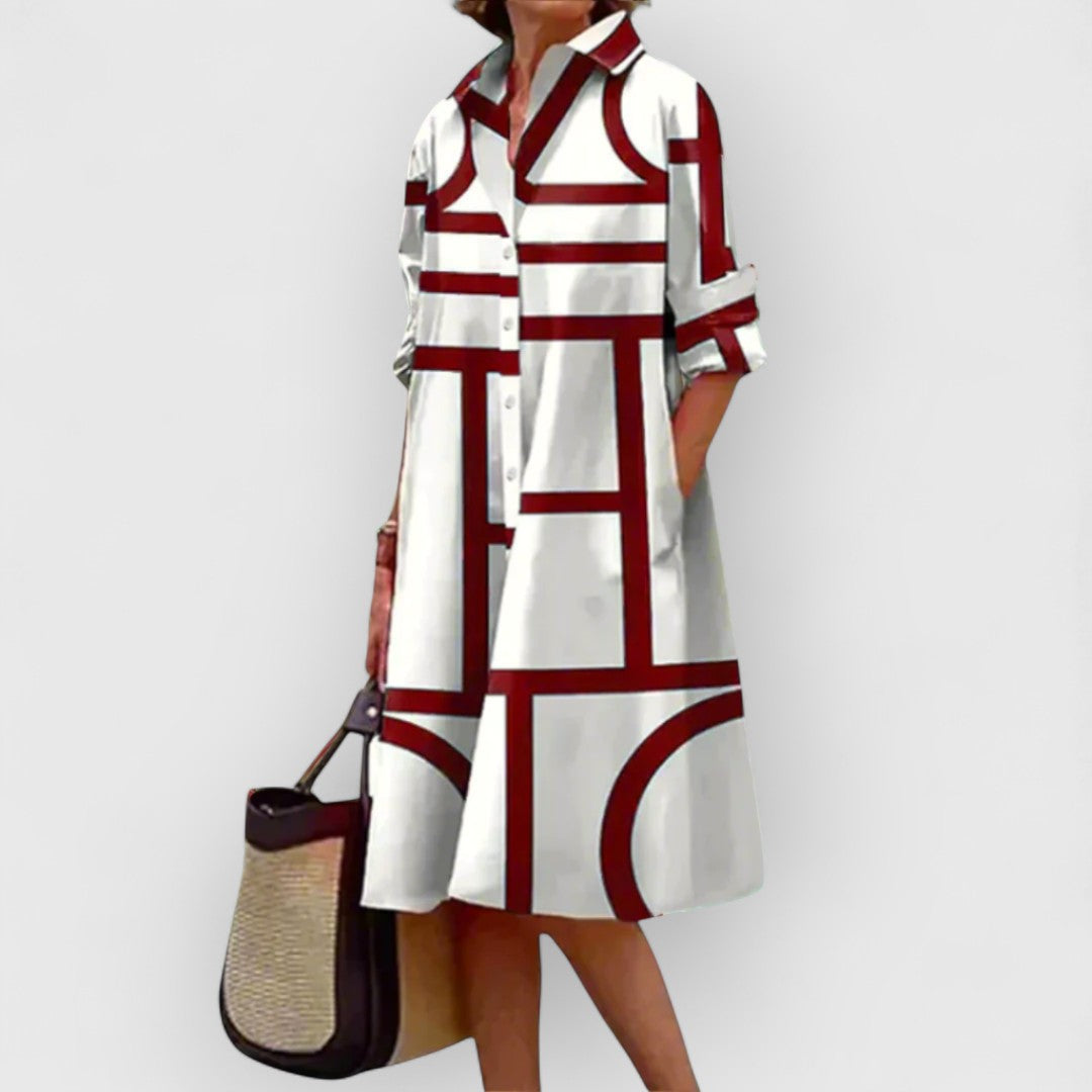 Ada - Urban Street Geometric Printed Shirt Dress