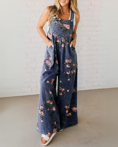Harper - Casual Floral Printed Denim Overall