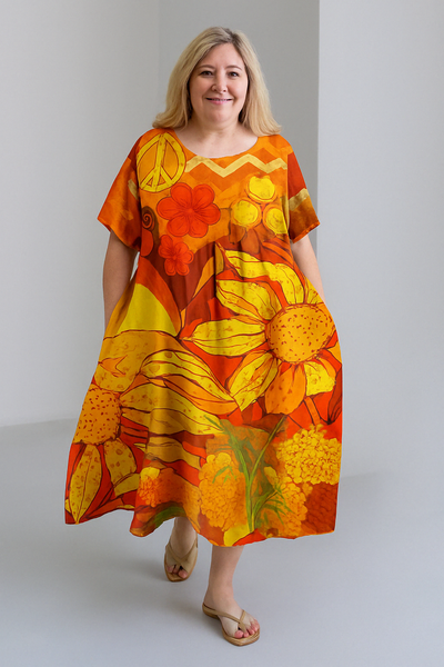 Zinnia - Vintage-Inspired Tummy Covering Midi Dress