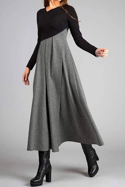 Nerine - Elegant Splicing Tweed V-Neck Dress
