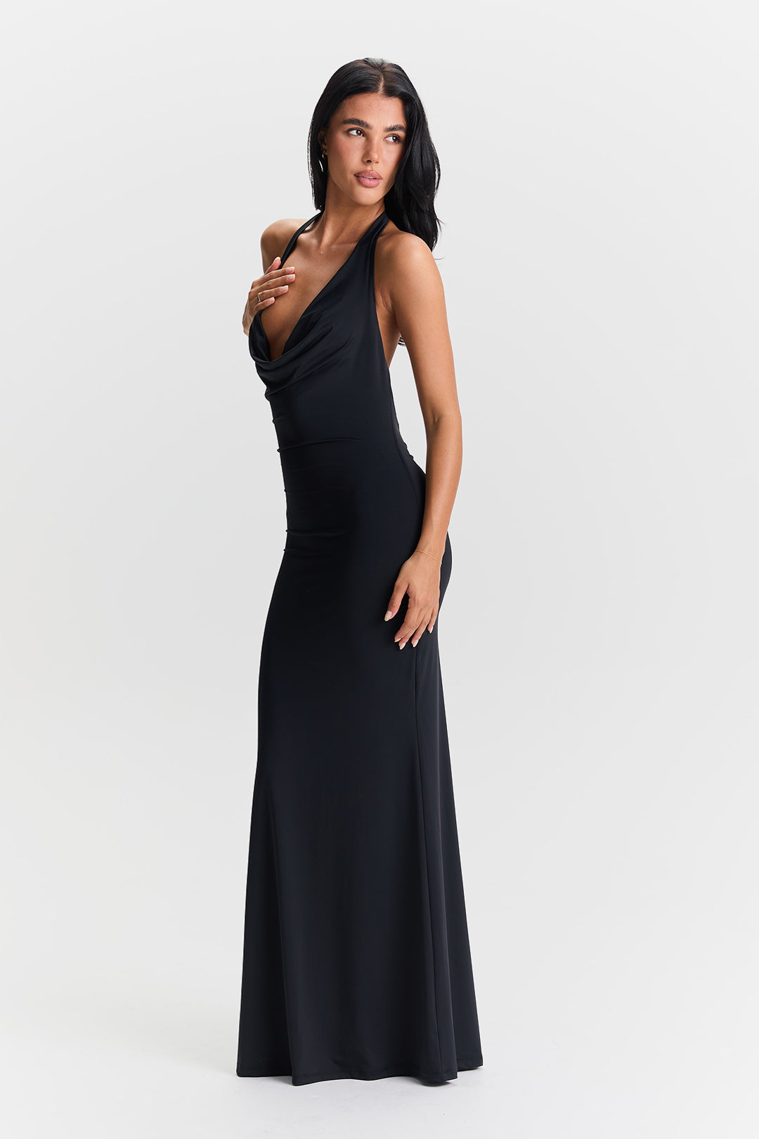 Jessamine - Chic Halter Cowl Neck Maxi Dress