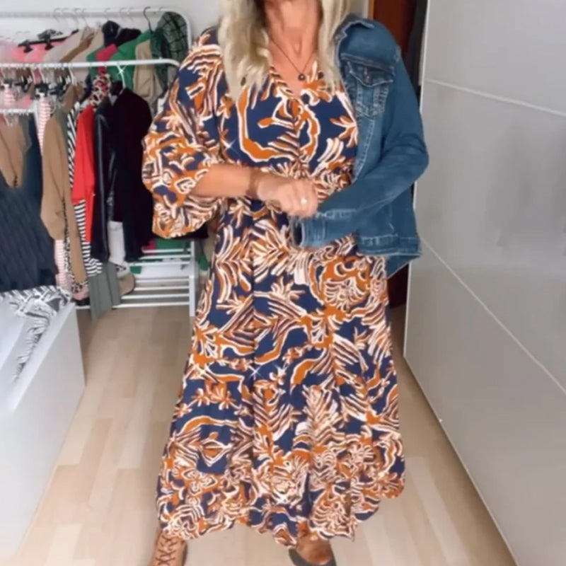 Indie - Flowy Printed V-Neck Maxi Dress