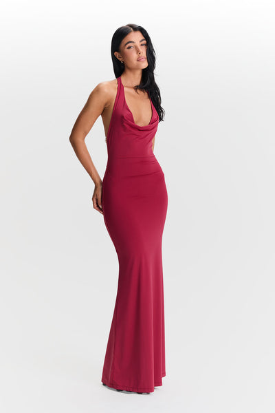 Jessamine - Chic Halter Cowl Neck Maxi Dress