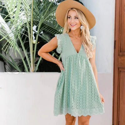 Elsinore - V-Neck Lace Party Mini Dress
