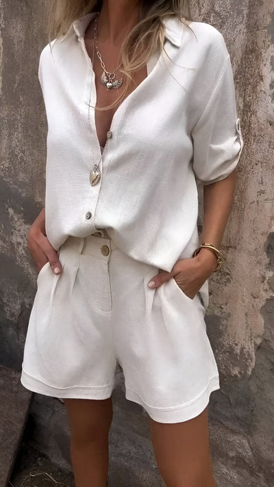 Isla - Loose Fit Cotton Linen Shirt And Short Set