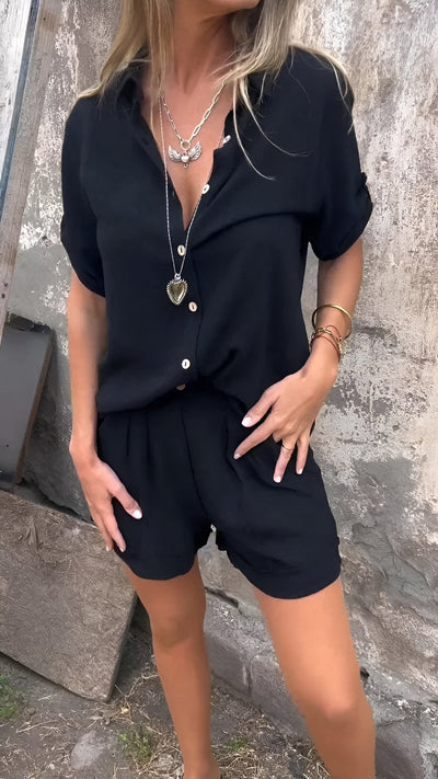Isla - Loose Fit Cotton Linen Shirt And Short Set
