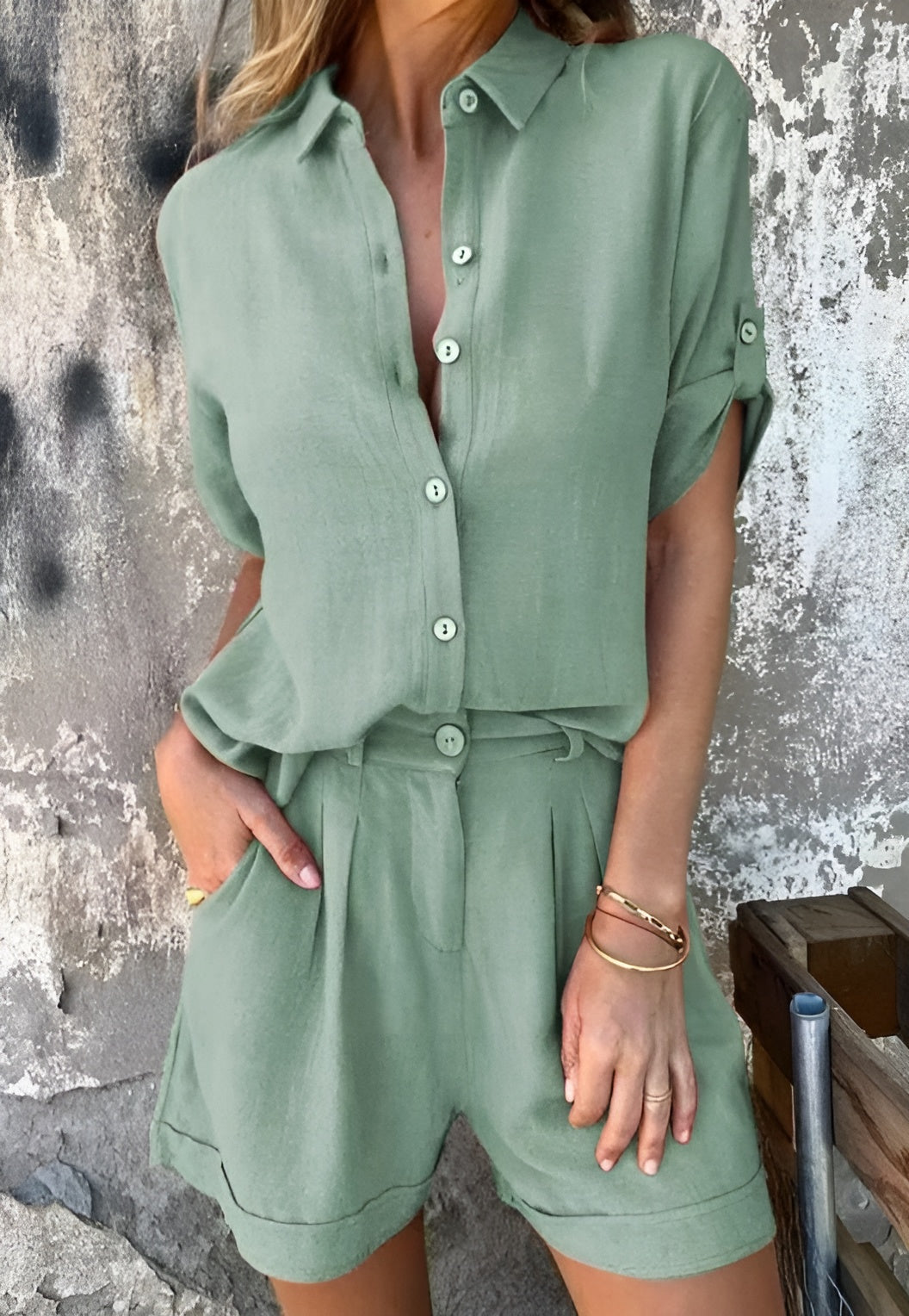 Isla - Loose Fit Cotton Linen Shirt And Short Set
