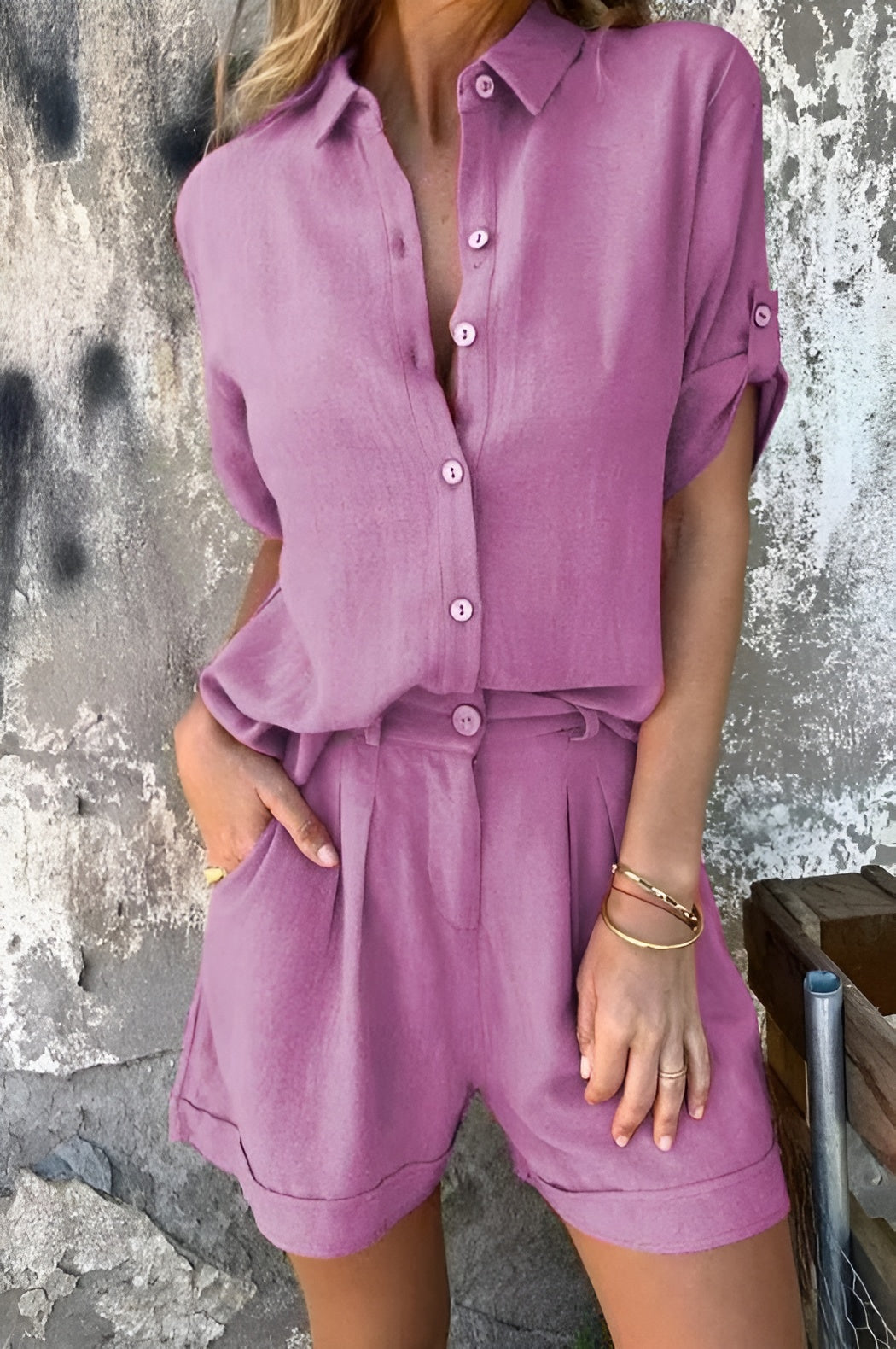Isla - Loose Fit Cotton Linen Shirt And Short Set
