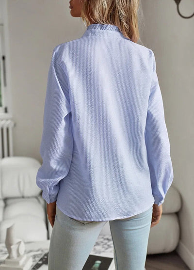 Romy - Elegant Ruched Stand Collar Long Sleeve Shirt