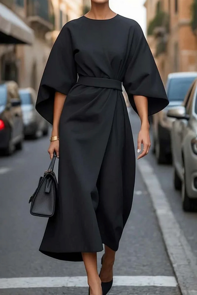 Jessalyn - Fashionable Bat Sleeve Mid-Calf Dress