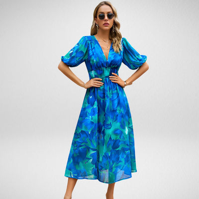 Kelda - Elegant A-Line Printed Midi Dress