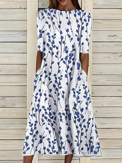 Elliora - Printed V-Neck Midi Dress