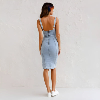 Brietta - Casual U-Neck Denim Dress