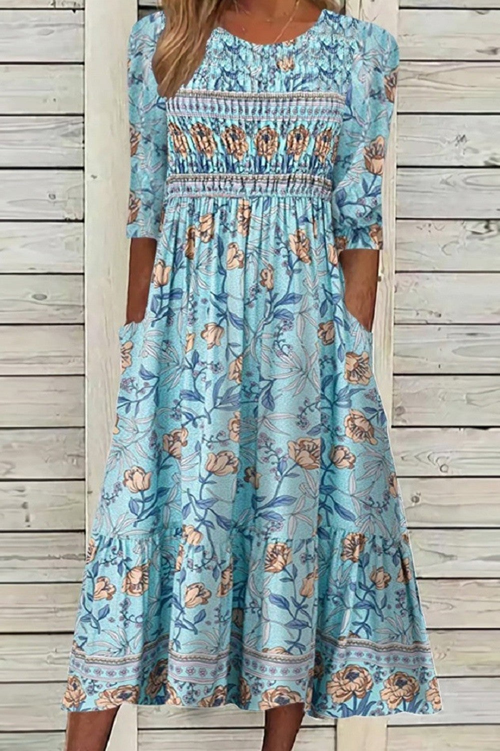 Tessaria - Summer Crewneck Floral Maxi Dress