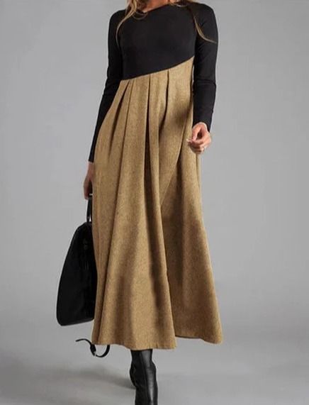Nerine - Elegant Splicing Tweed V-Neck Dress