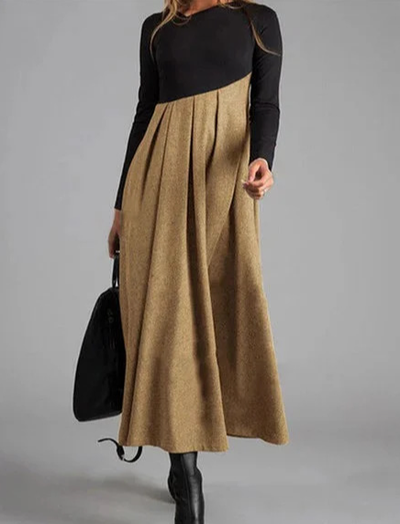 Nerine - Elegant Splicing Tweed V-Neck Dress