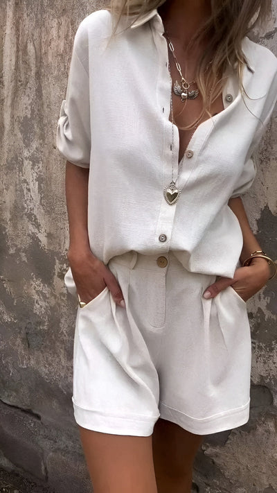 Isla - Loose Fit Cotton Linen Shirt And Short Set