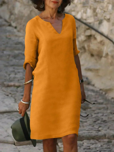 Faelina - Casual V-Neck Half Sleeve Mini Dress