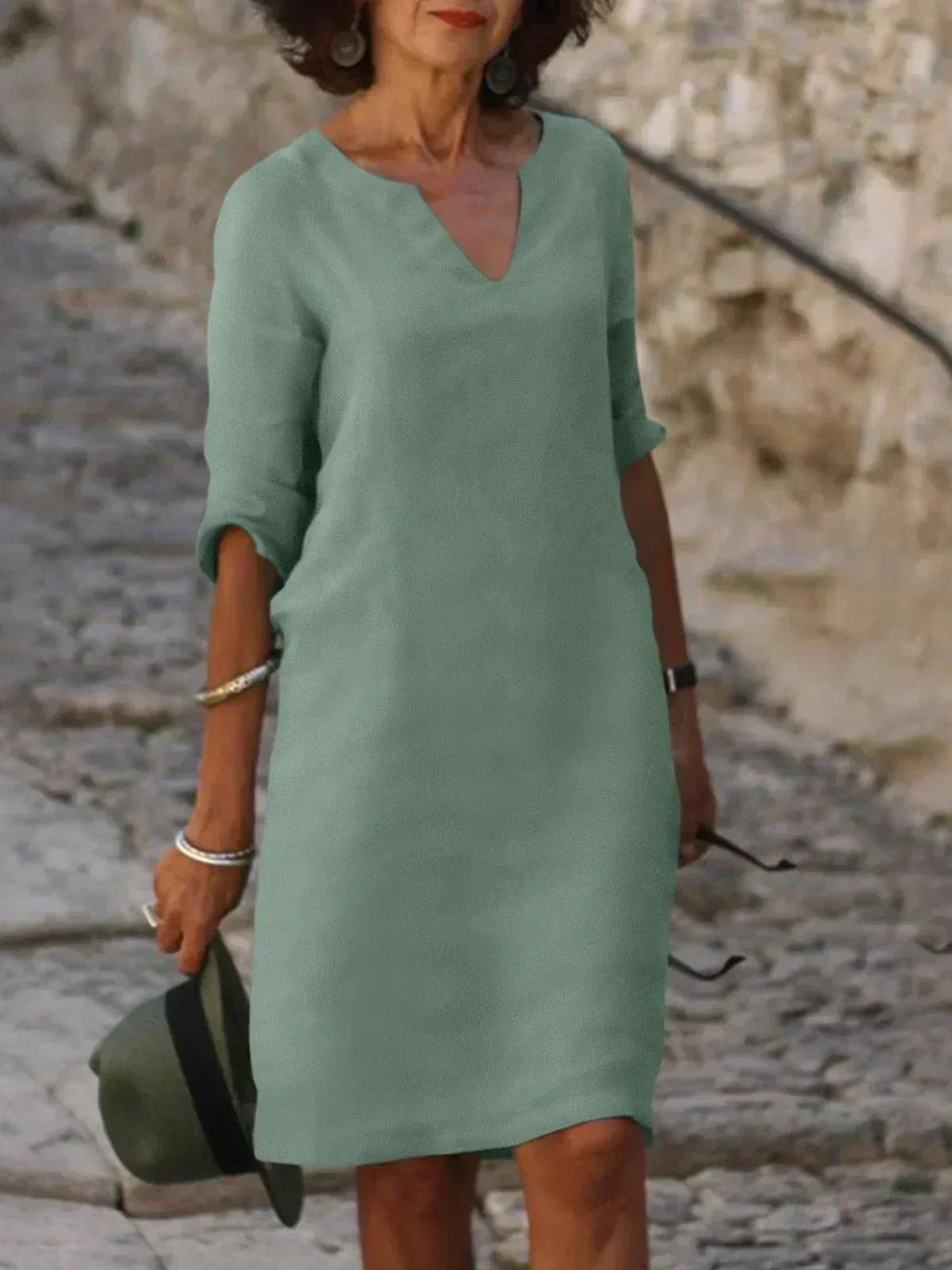 Faelina - Casual V-Neck Half Sleeve Mini Dress