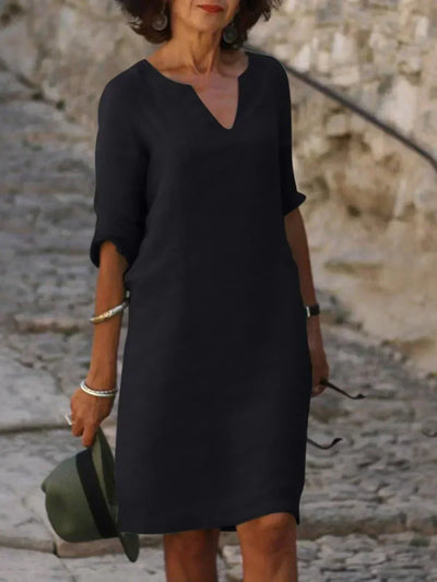 Faelina - Casual V-Neck Half Sleeve Mini Dress