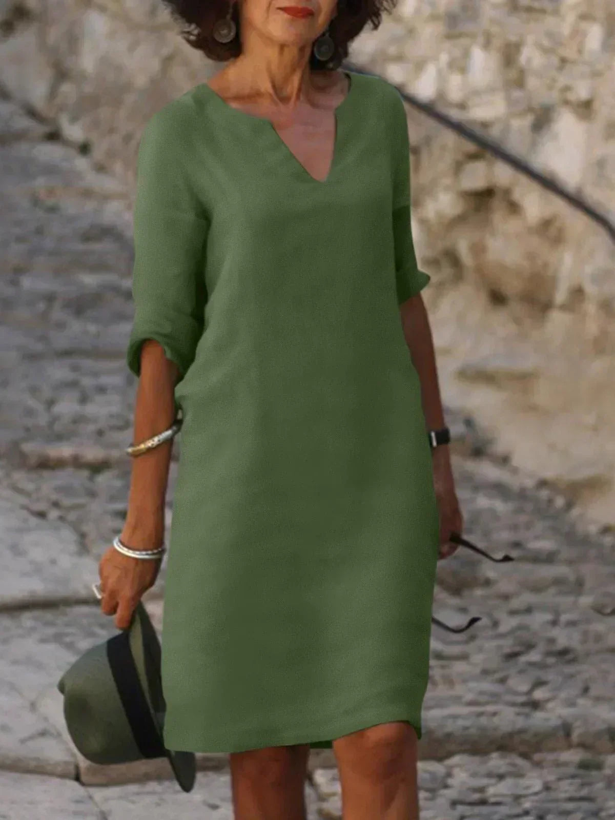 Faelina - Casual V-Neck Half Sleeve Mini Dress