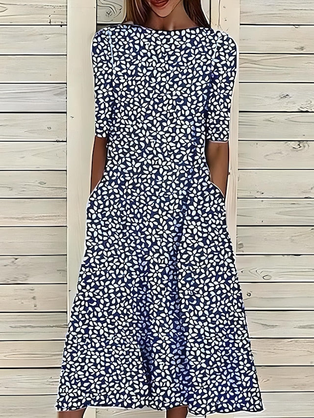 Elliora - Printed V-Neck Midi Dress