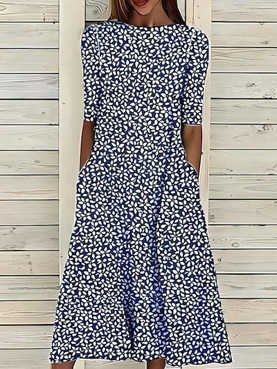 Elliora - Printed V-Neck Midi Dress